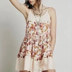 Free People Peach Floral Mini Dress XS Boho Strappy Back